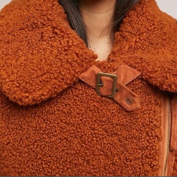 Anthropologie Marrakech sherpa teddy moto jacket rust /bronze color small - Picture 6 of 12
